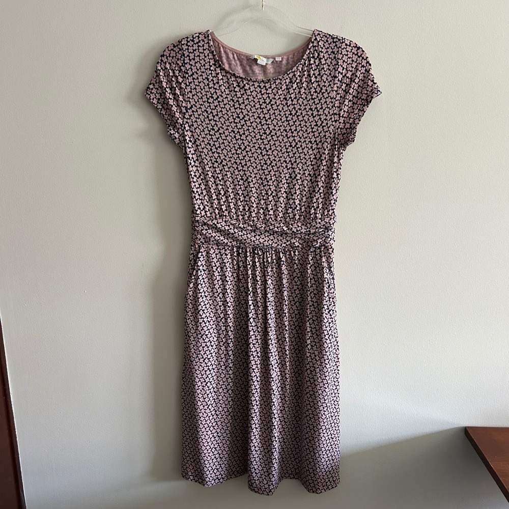 Boden Jersey Dress Pink Navy Floral Size US 4R Short Sleeve Pockets